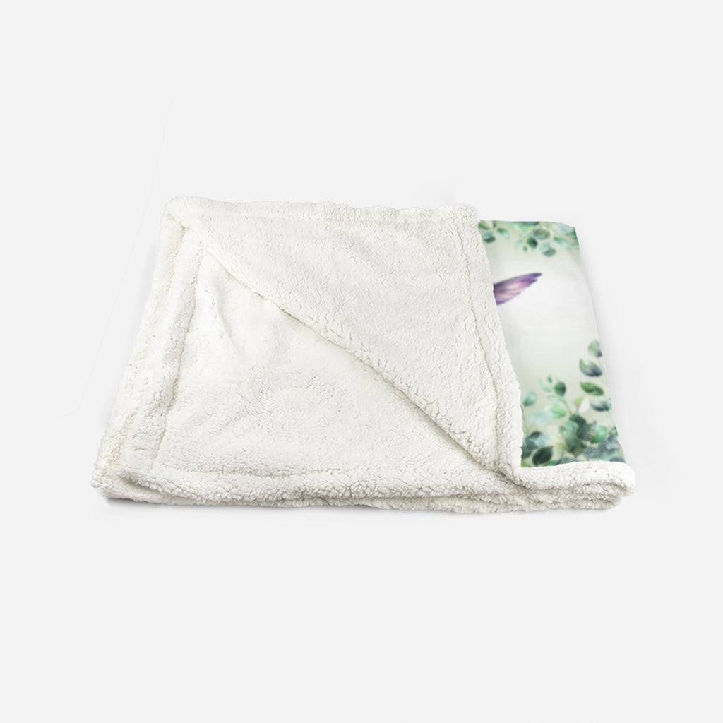 Green Boho Hummingbird Sherpa Throw Blanket