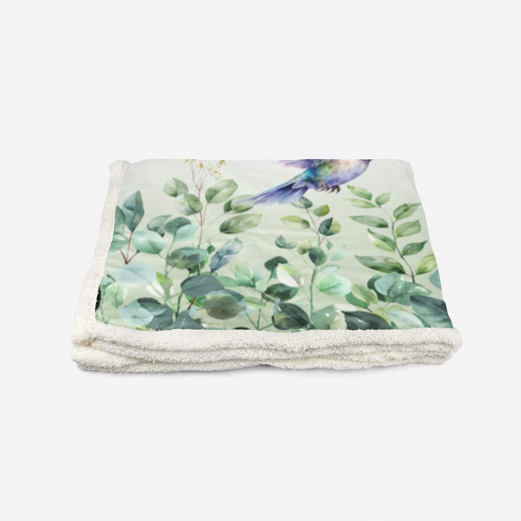 Green Boho Hummingbird Sherpa Throw Blanket