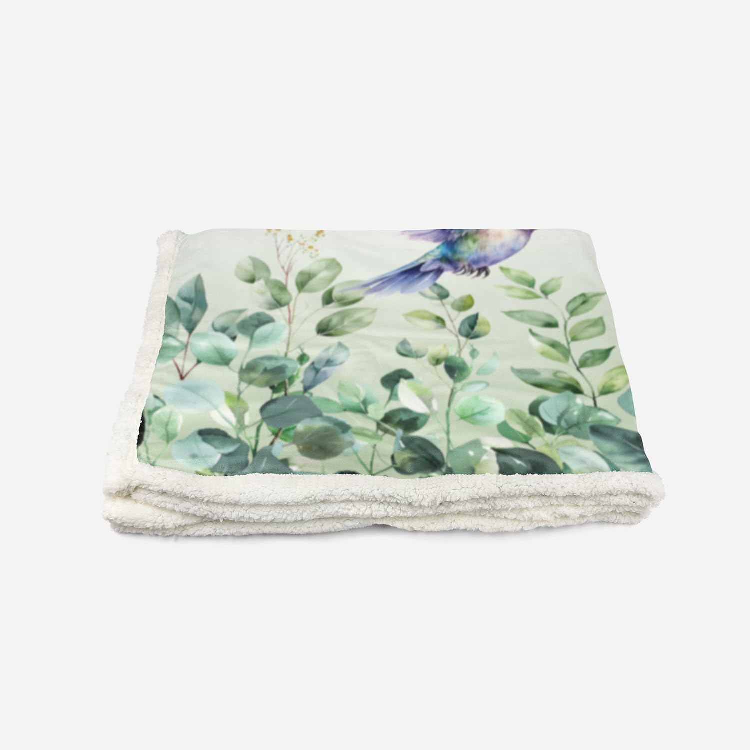 Green Boho Hummingbird Sherpa Throw Blanket