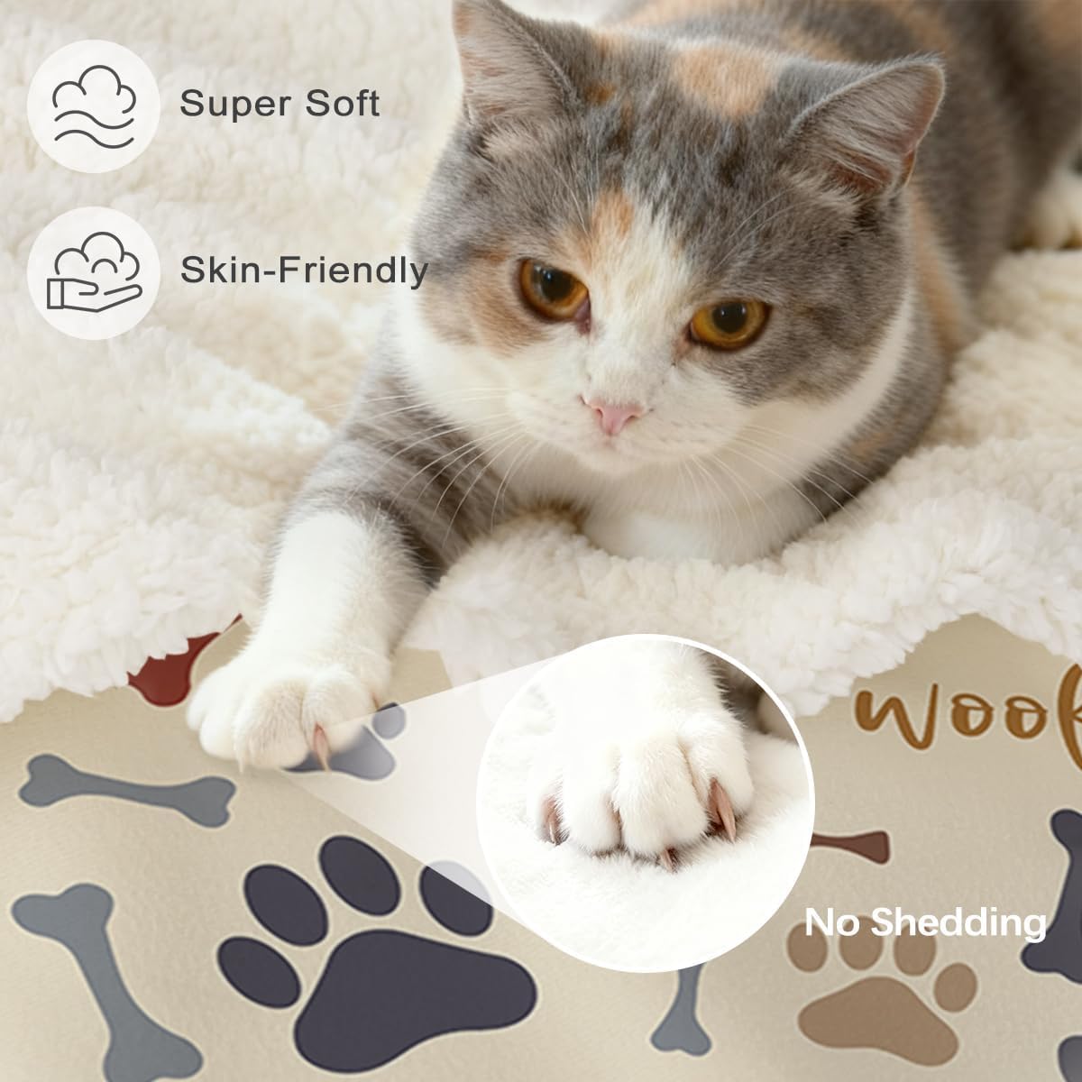 Light Yellow Dog Paw Print Sherpa Throw Blanket