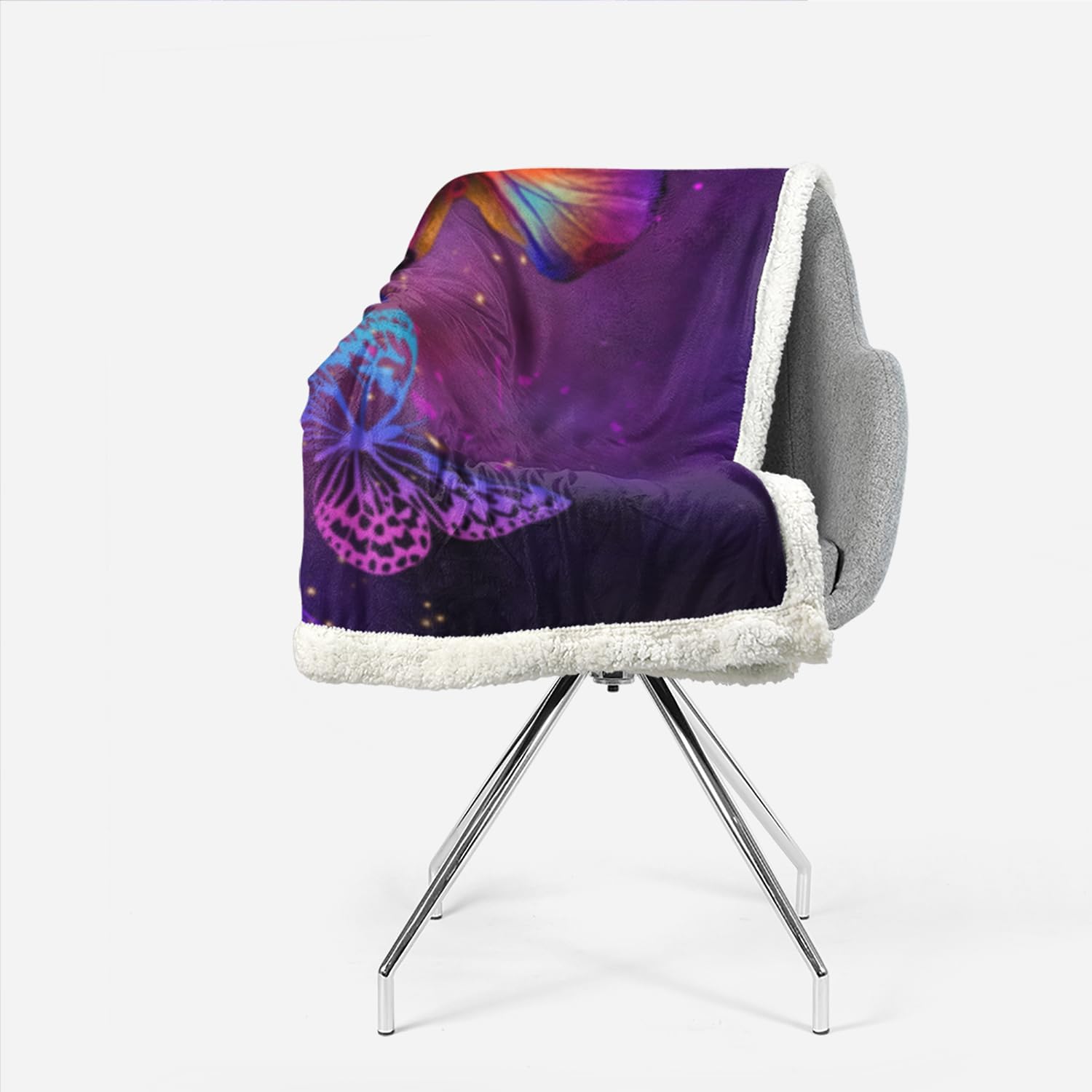 Deep Purple Sparkly Butterfly Sherpa Throw Blanket