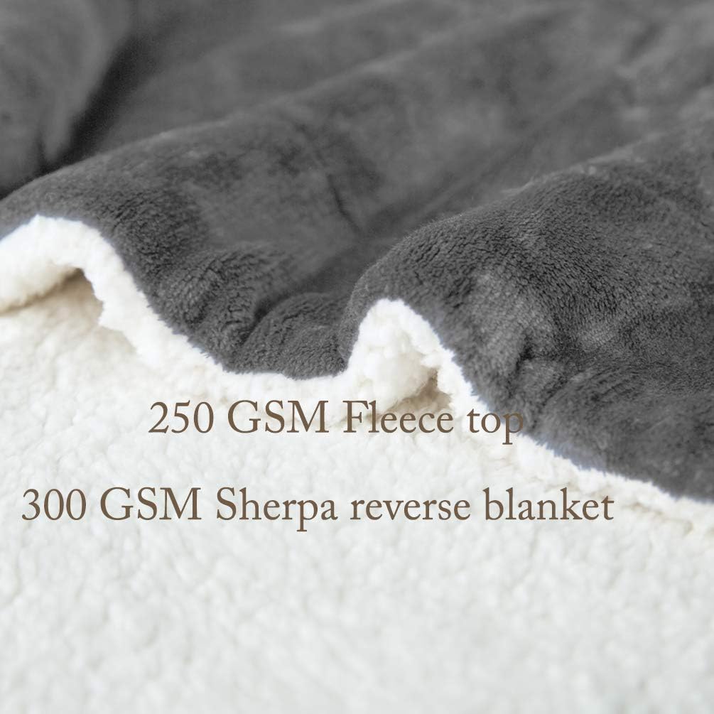 Grey Reversible King Size Sherpa Fleece Blanket
