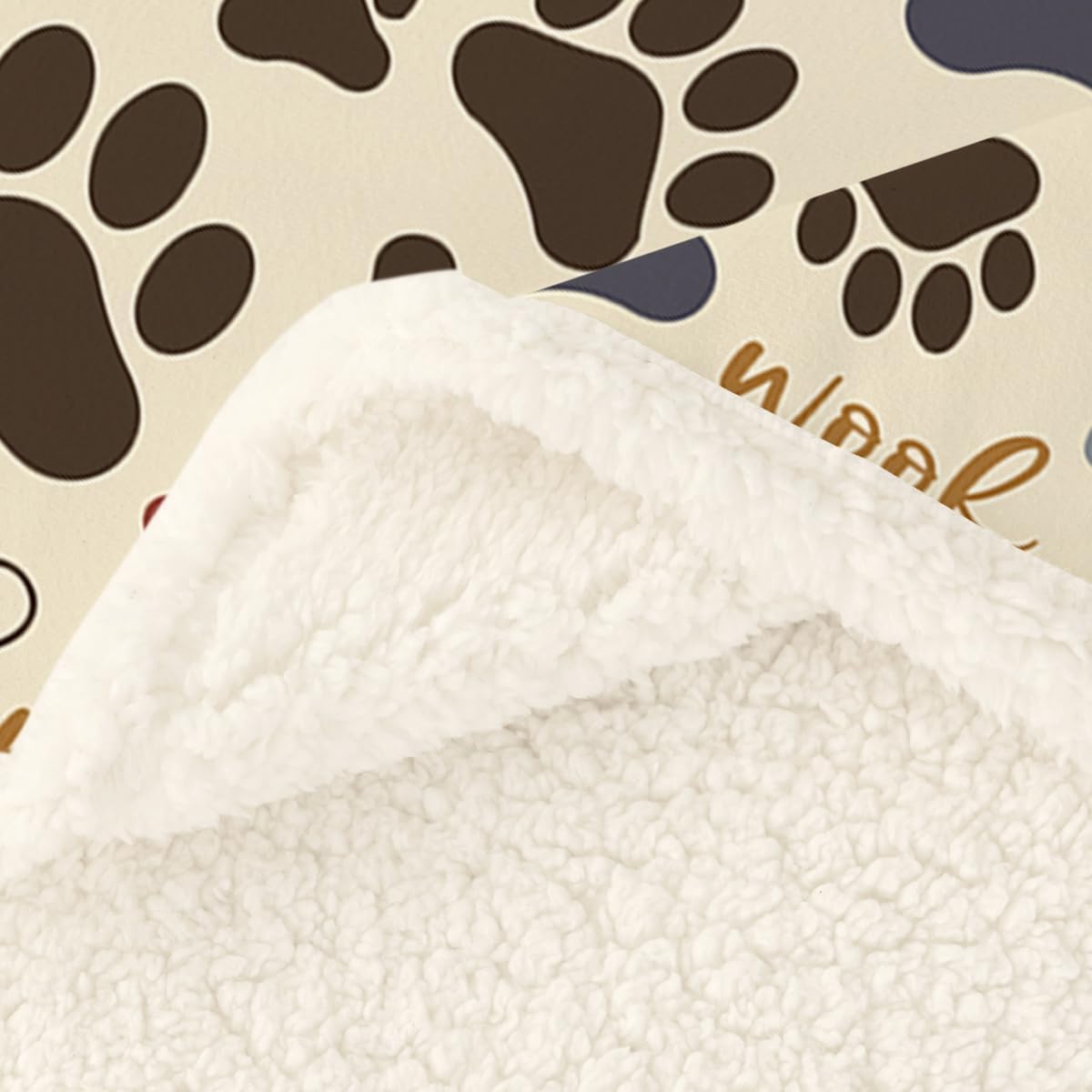 Light Yellow Dog Paw Print Sherpa Throw Blanket