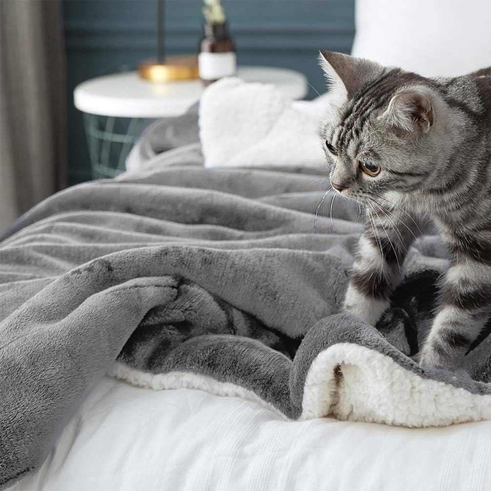 Grey Reversible King Size Sherpa Fleece Blanket