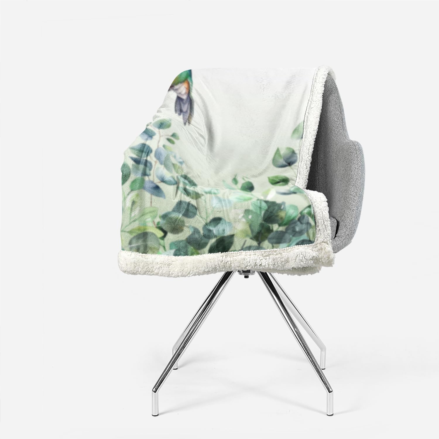 Green Boho Hummingbird Sherpa Throw Blanket