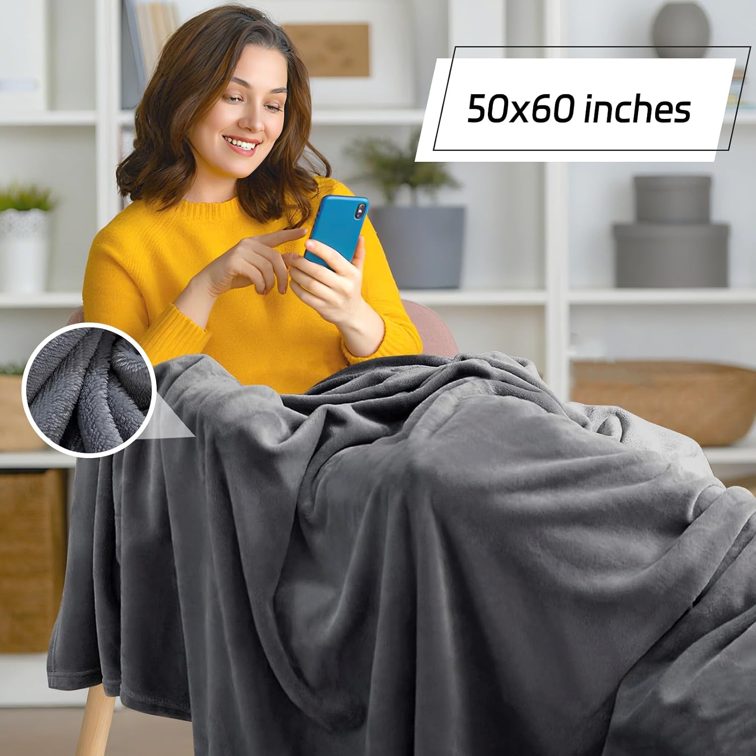 Dark Gray Bulk 8 Pack Flannel Throw Blankets