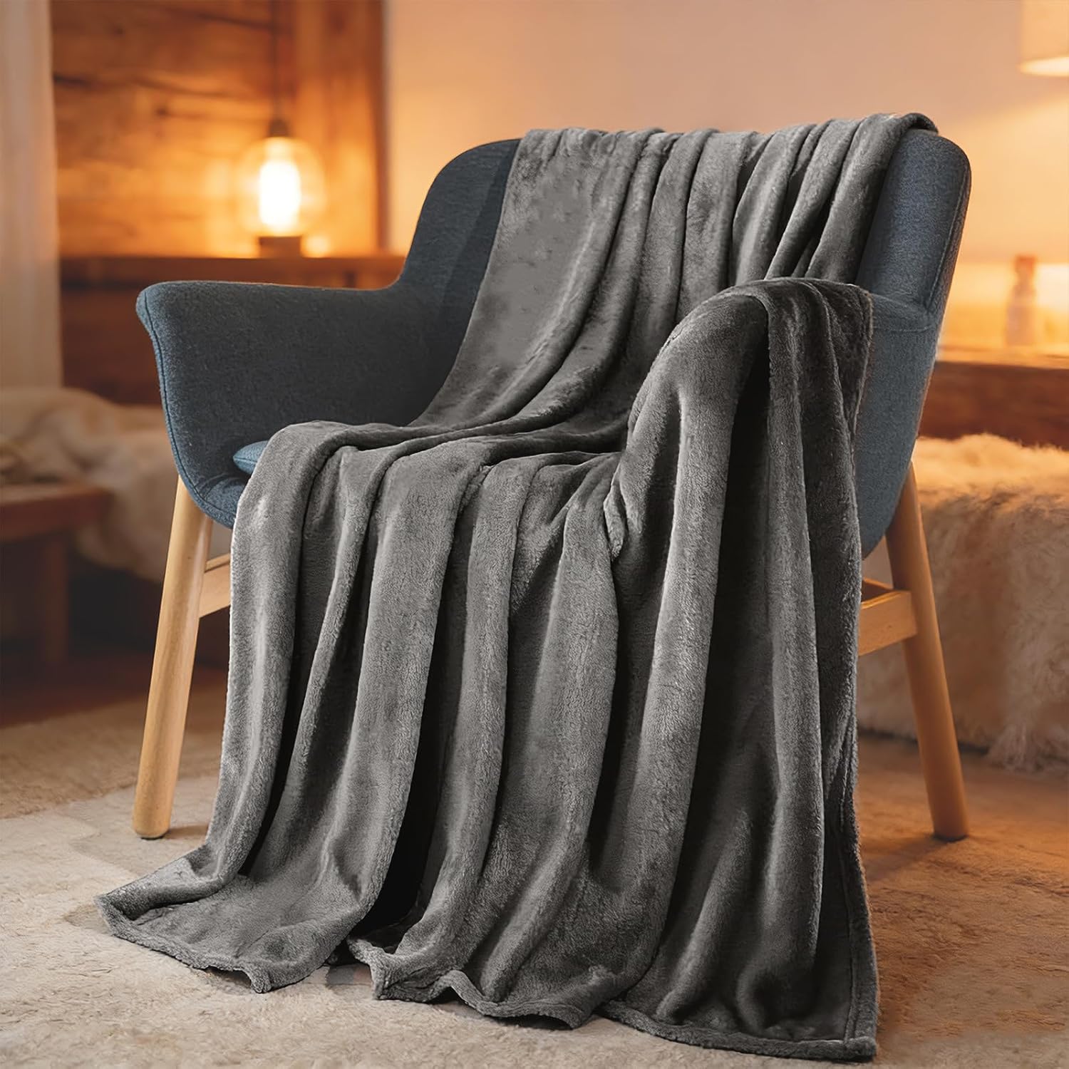 Dark Gray Bulk 8 Pack Flannel Throw Blankets