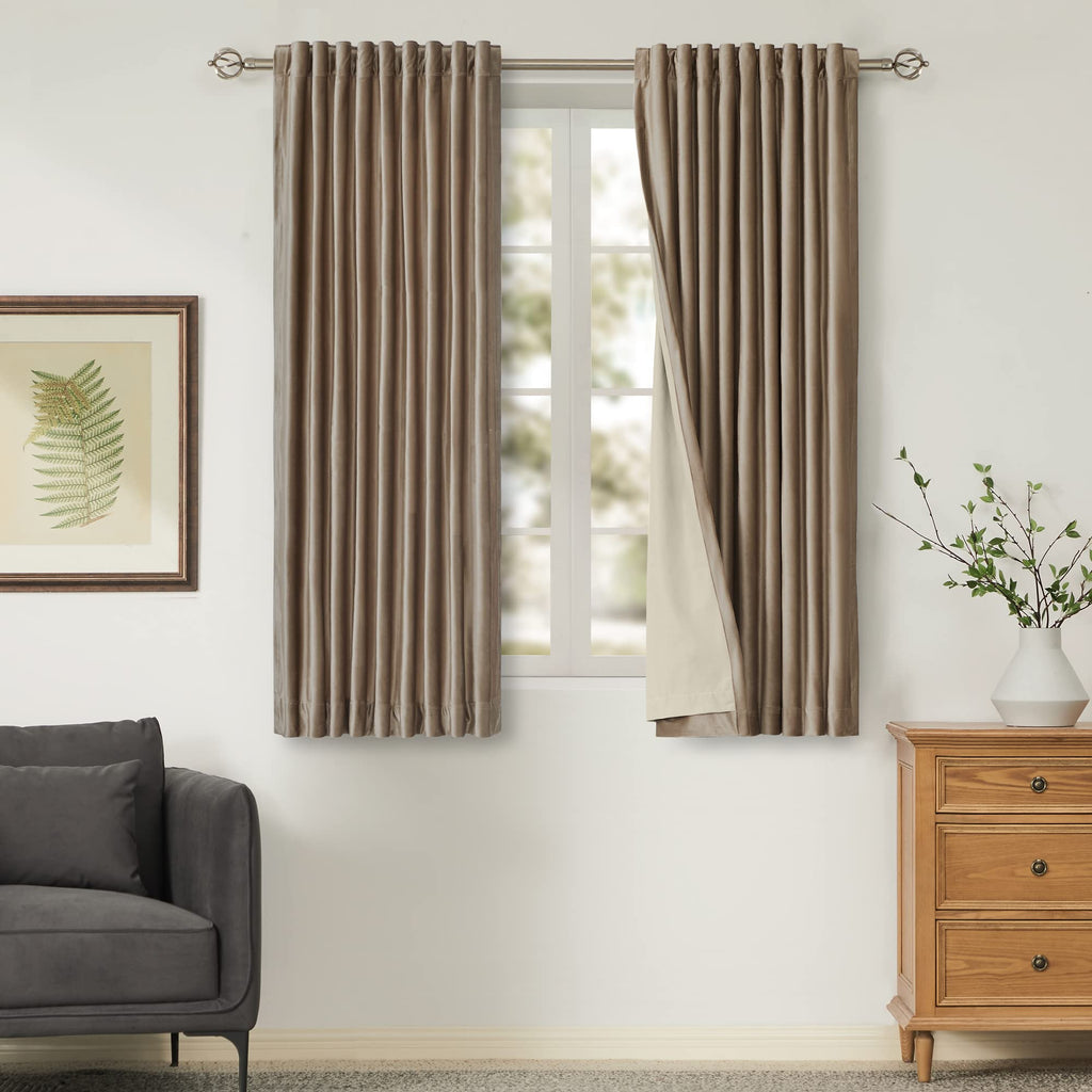 Taupe Velvet 84 Inch Blackout 2 Panels Window Curtains