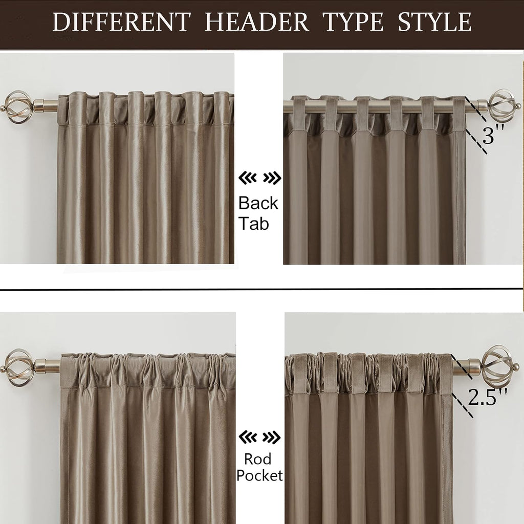 Taupe Velvet 84 Inch Blackout 2 Panels Window Curtains