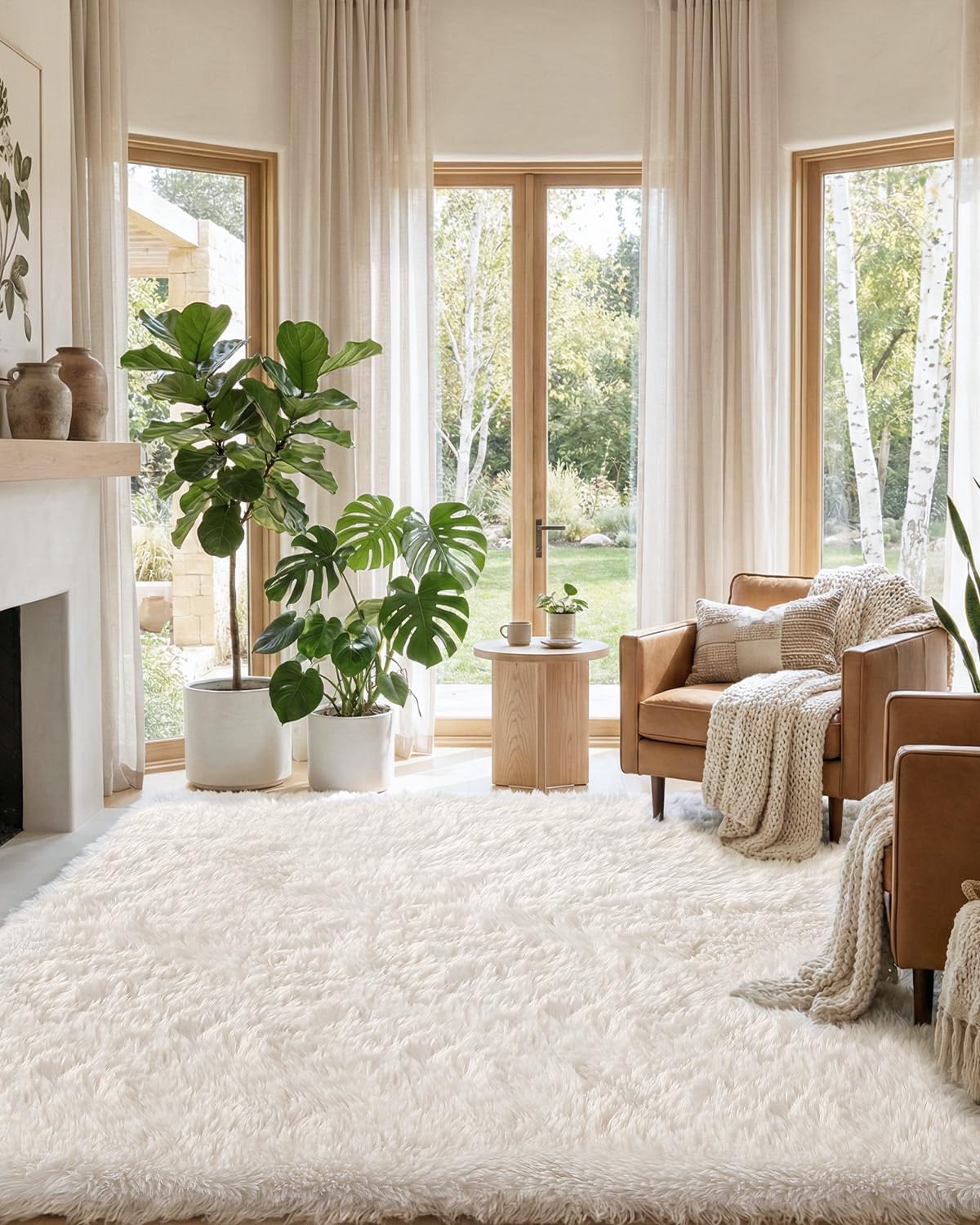 Ivory 6x9 Washable Non Slip Shag Area Rug