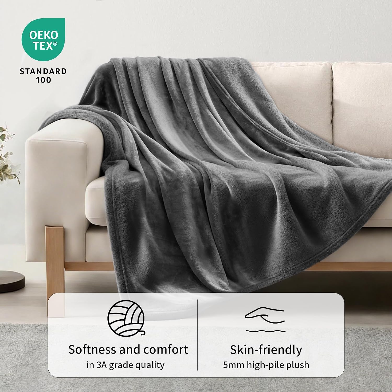 Dark Gray Bulk 8 Pack Flannel Throw Blankets