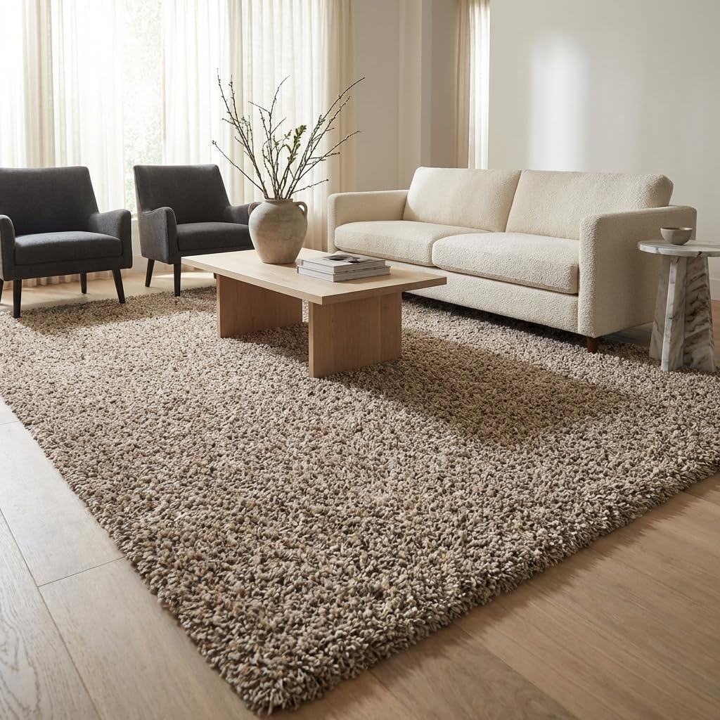 Taupe Solid Shag 7'10"x10' Modern Area Rug