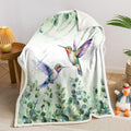 Green Boho Hummingbird Sherpa Throw Blanket