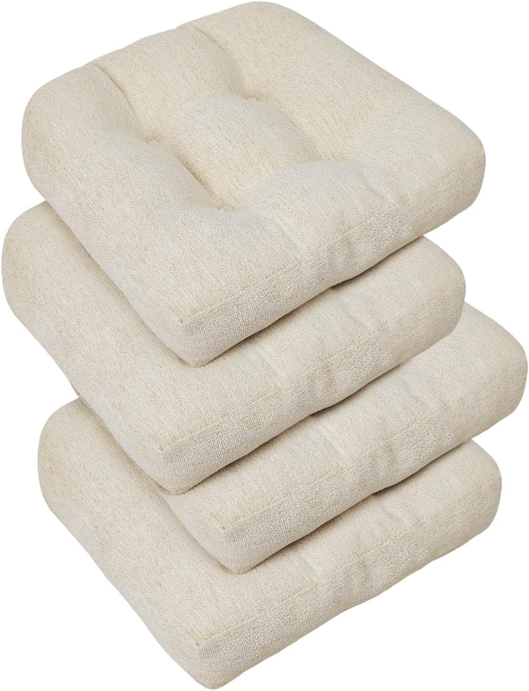 Beige Tufted U-Shaped Dining Chair Cushions 4 Pack