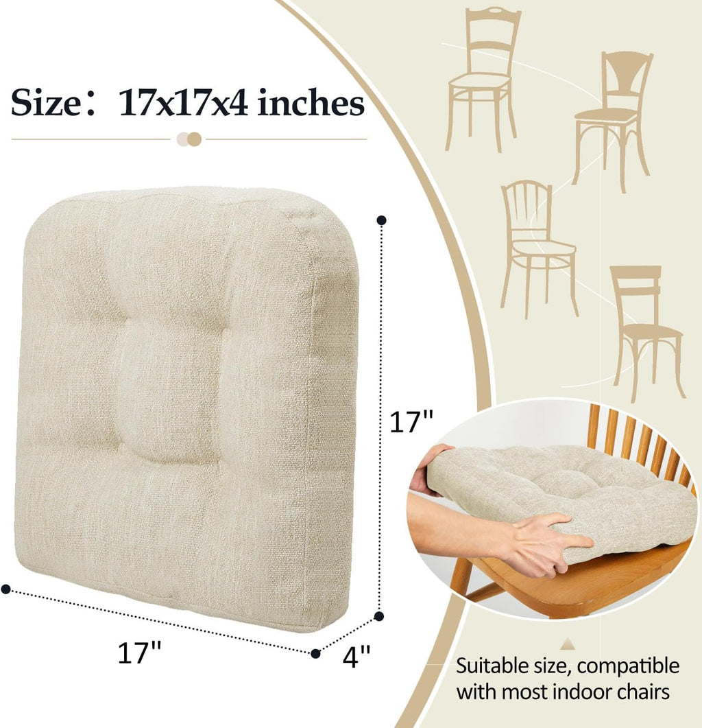 Beige Tufted U-Shaped Dining Chair Cushions 4 Pack