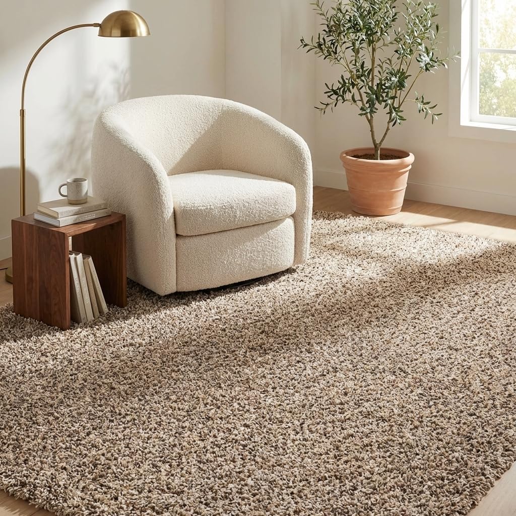 Taupe Solid Shag 7'10"x10' Modern Area Rug