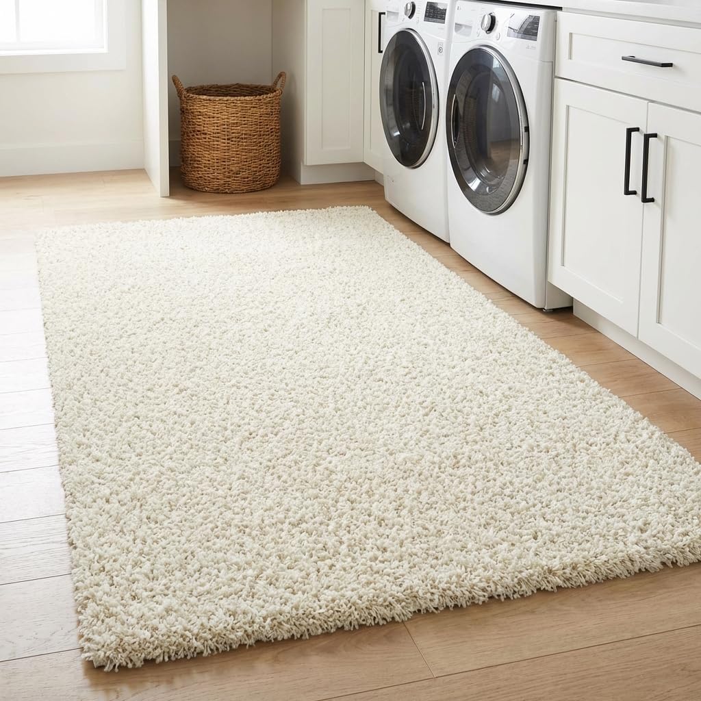 Pure Ivory Unique Loom Solid Shag 5'3"x8' Rectangle Area Rug