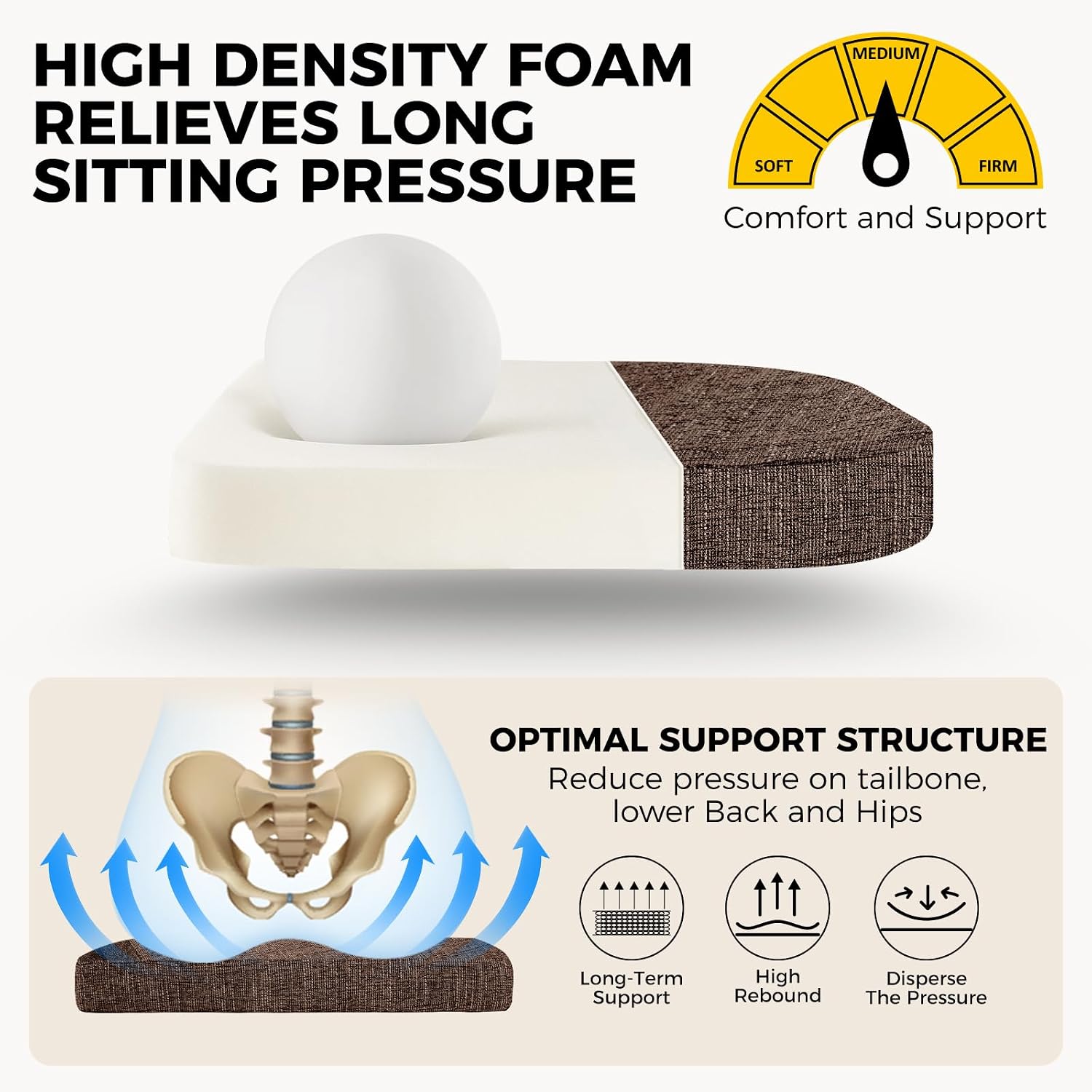 Brown Textured Foam Dining Chair Cushions 4 Pack