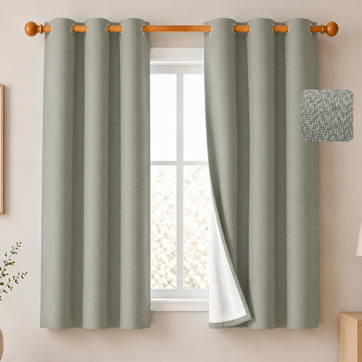 Linen Beige 54x84 Inch Herringbone Blackout 2 Panels Curtains