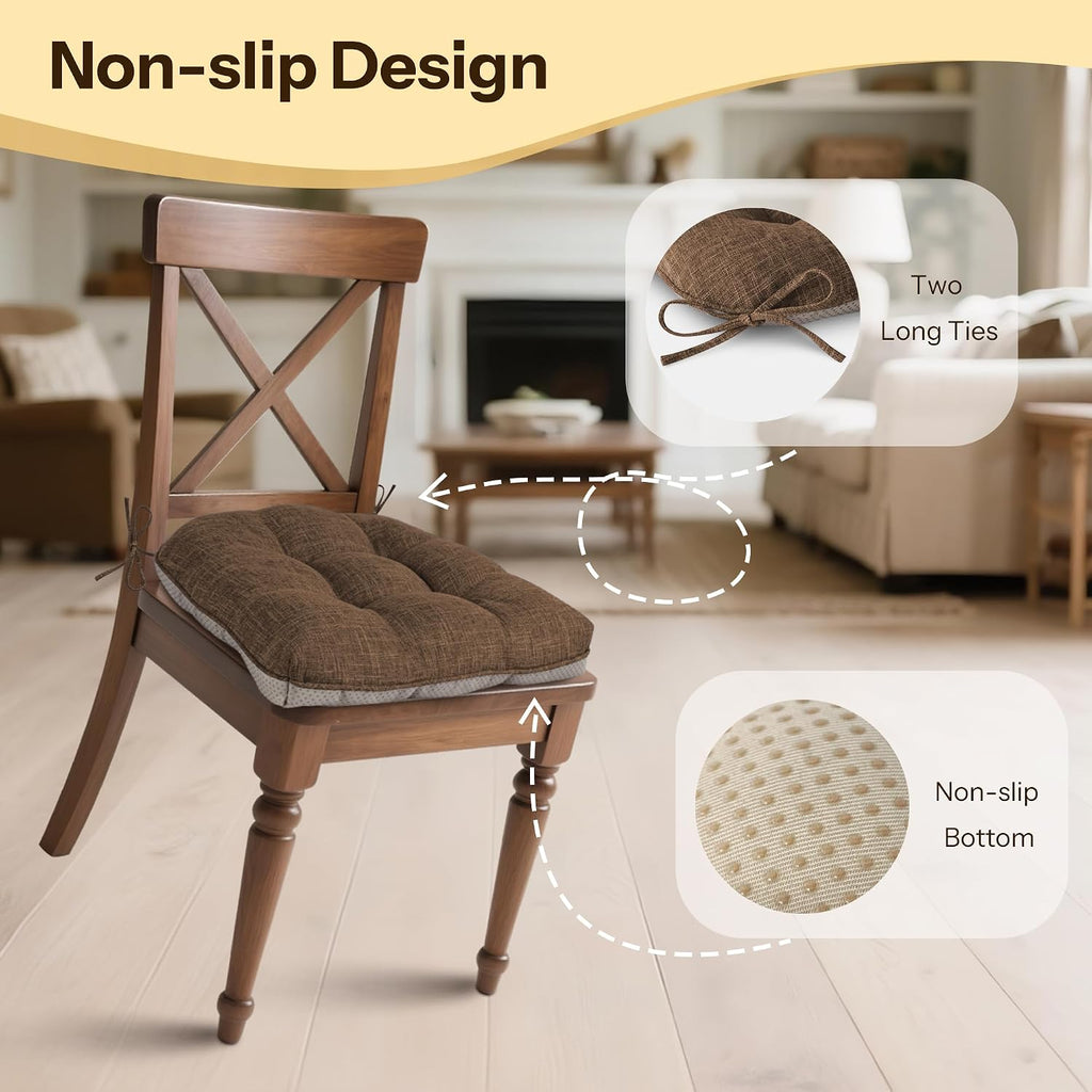 Coffee Tufted Dining Chair Cushions Set of 4