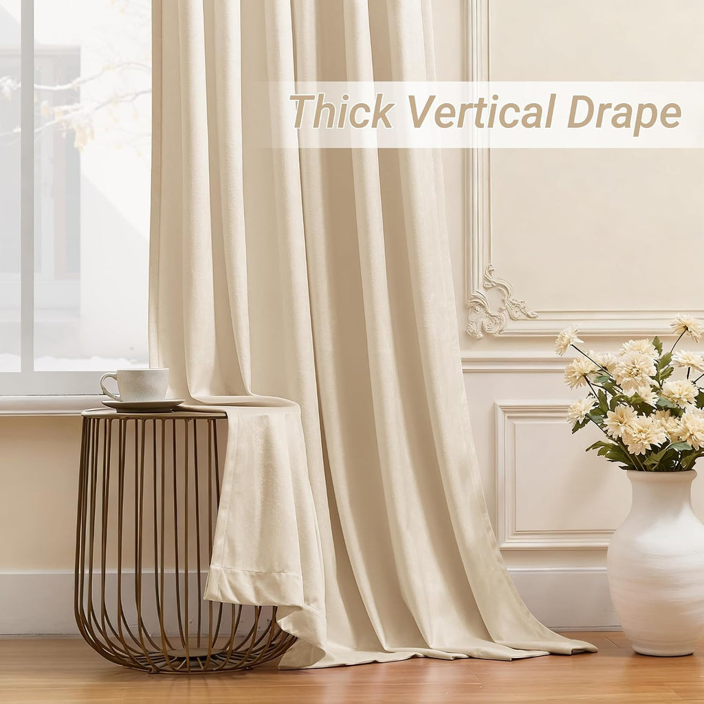 Cream Velvet Pinch Pleat Curtains
