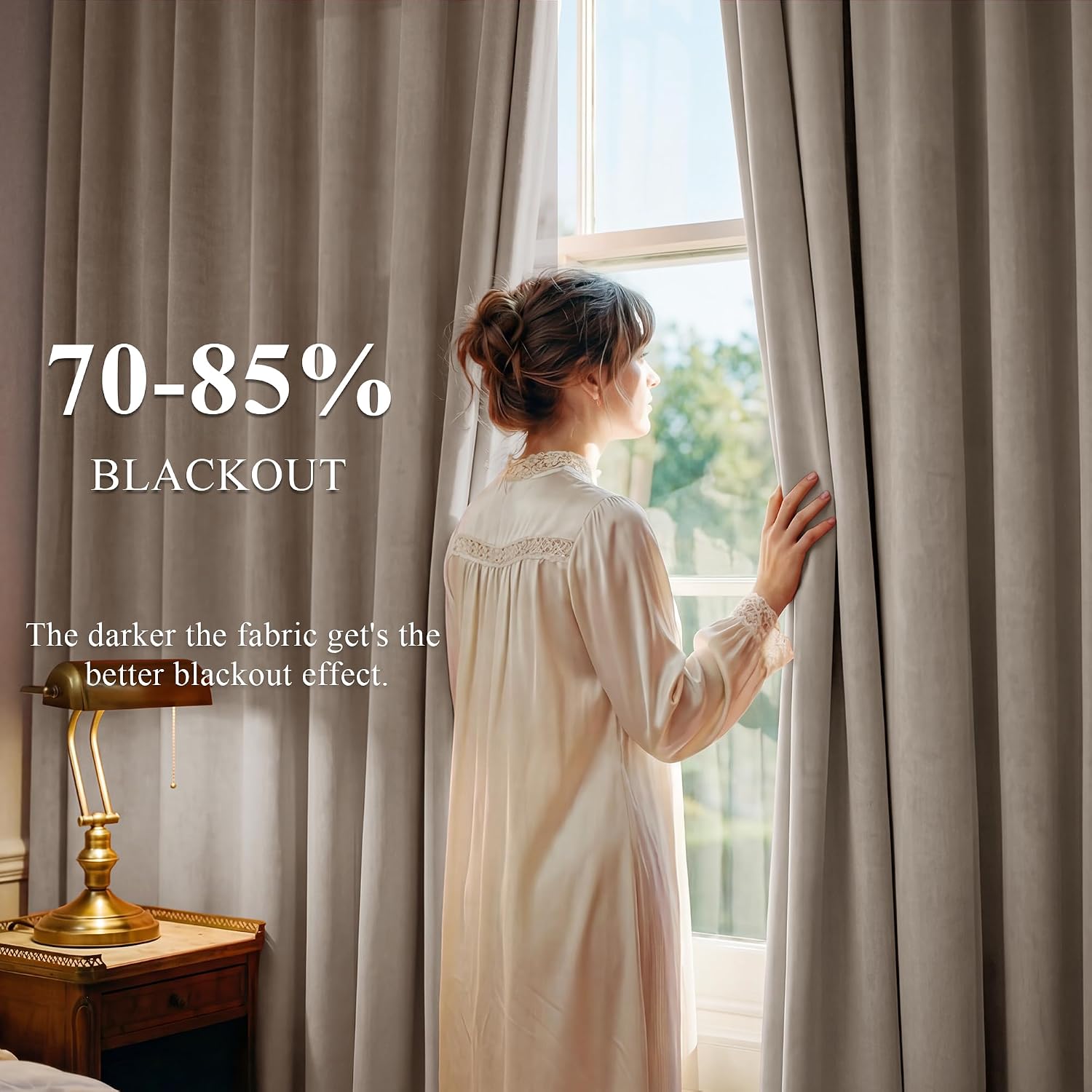 Camel Beige Velvet W52 x L90 2 Panels Blackout Curtains