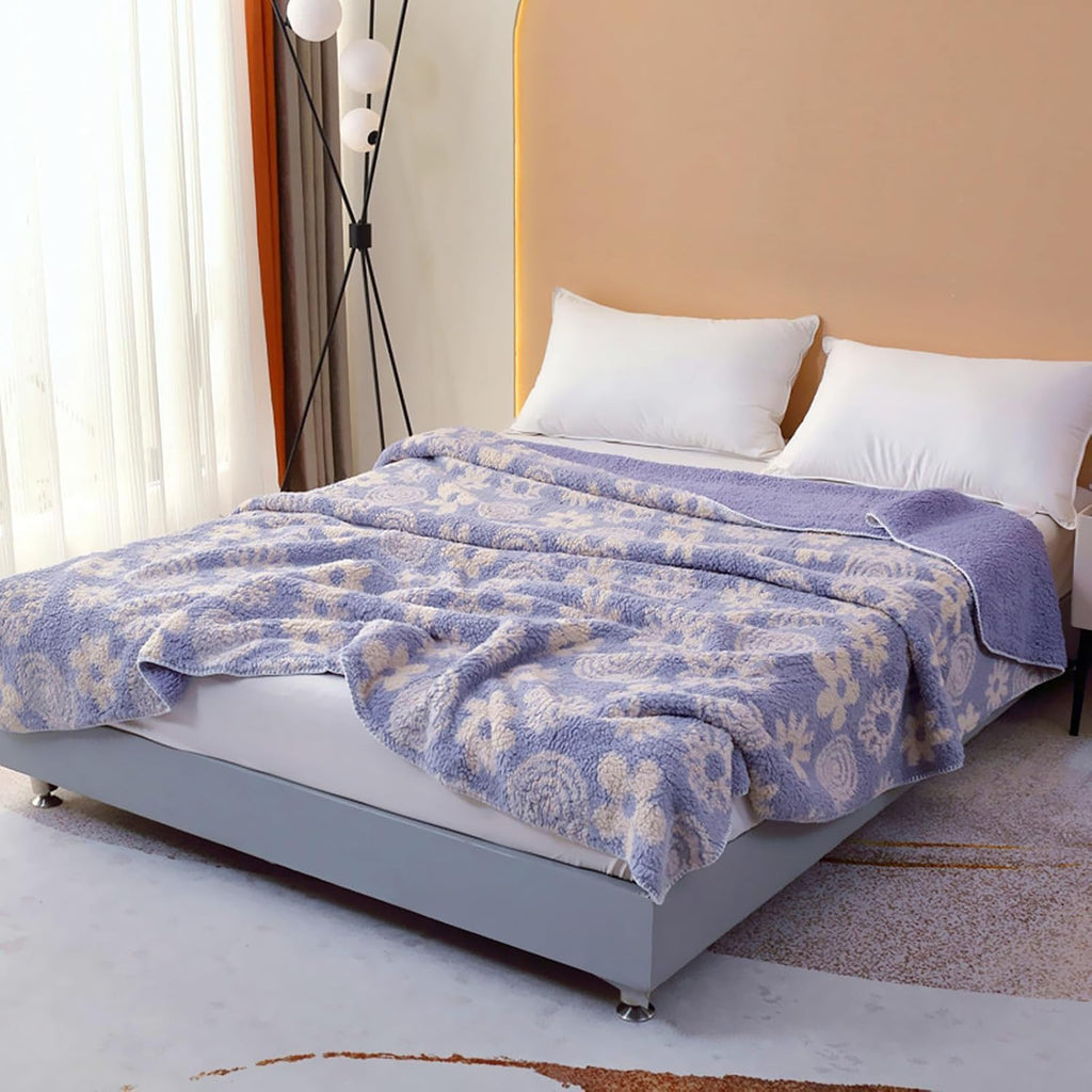 Purple Aztec Sherpa Queen Throw Blanket