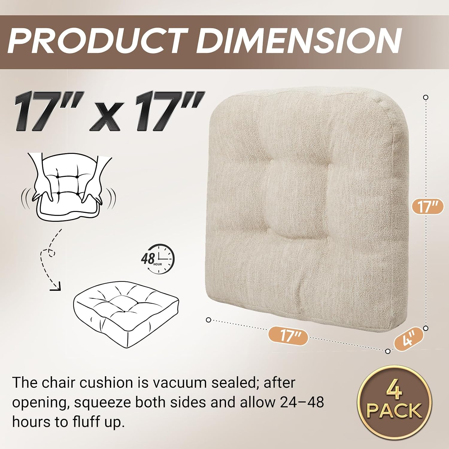 Beige Thick Dining Chair Cushions Set of 4