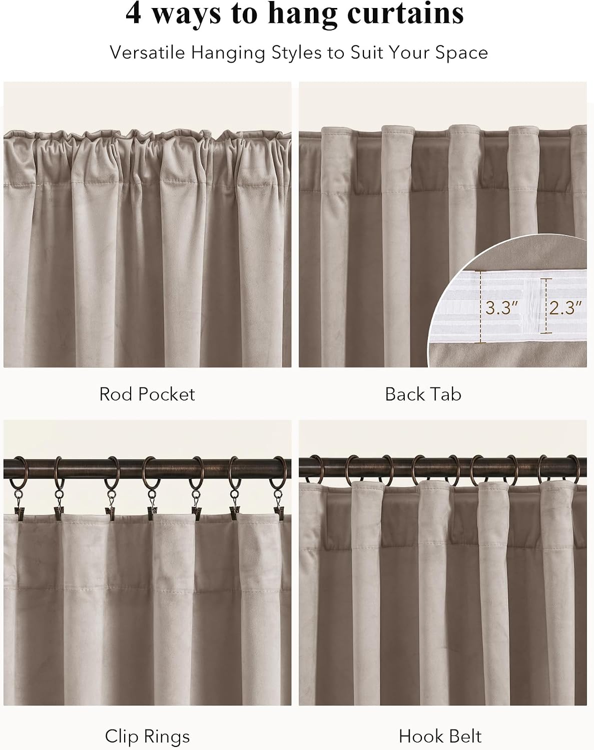 Camel Beige Velvet W52 x L90 2 Panels Blackout Curtains