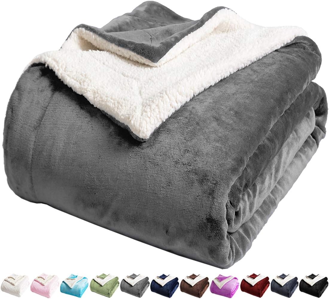 Grey Reversible King Size Sherpa Fleece Blanket