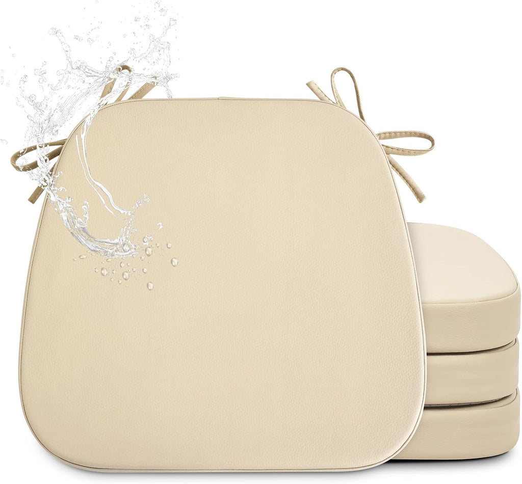 Light Camel Faux Leather Dining Chair Cushions 4 Pack