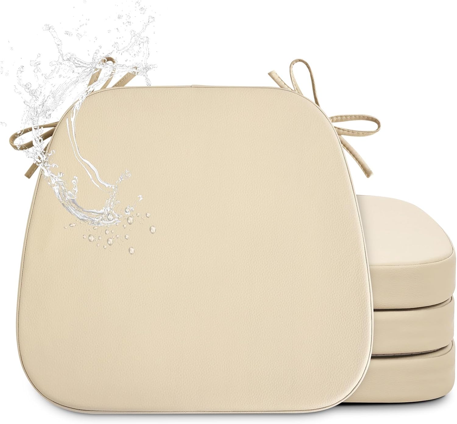 Light Camel Faux Leather Dining Chair Cushions 4 Pack