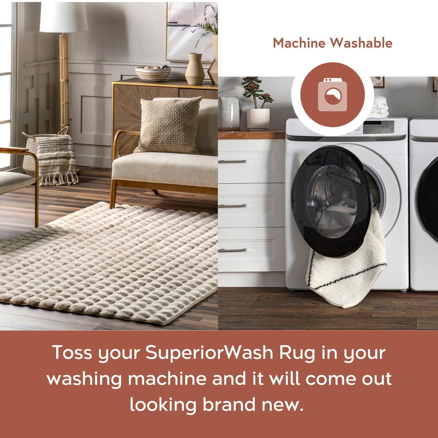 Jeni Beige Washable 5'x8' Non-Slip Plush Shag Area Rug