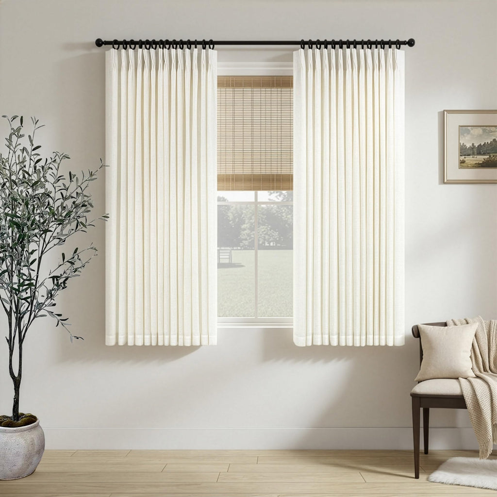 Cream 84 Inch 2 Panels Pinch Pleated Linen Curtains