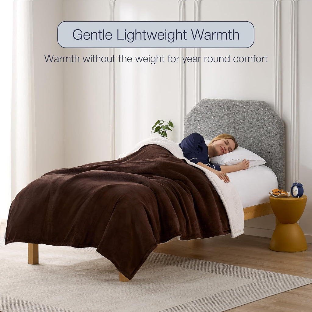 Brown Reversible Sherpa Twin Size Throw Blanket
