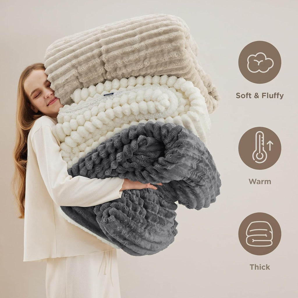 Sky Blue Thick Warm Sherpa Throw Blanket