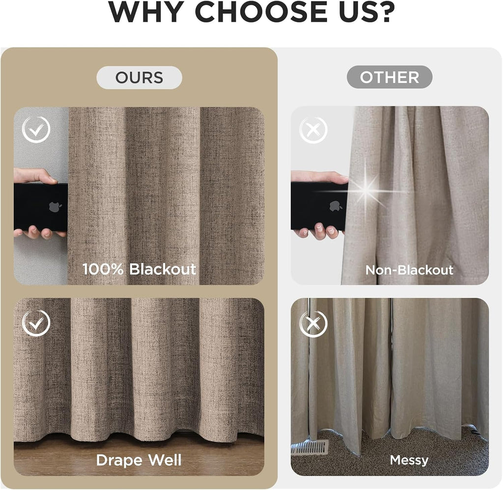 40"W x 84"L Blackout Pinch Pleated 2 Panels Linen Curtains