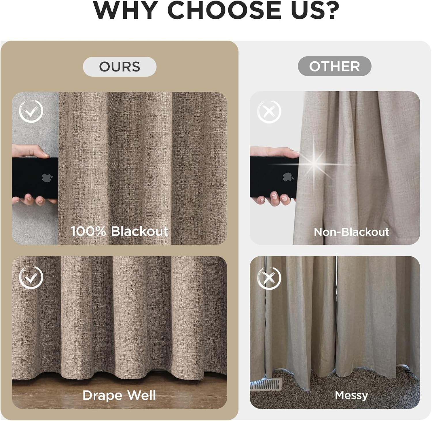 40"W x 84"L Blackout Pinch Pleated 2 Panels Linen Curtains