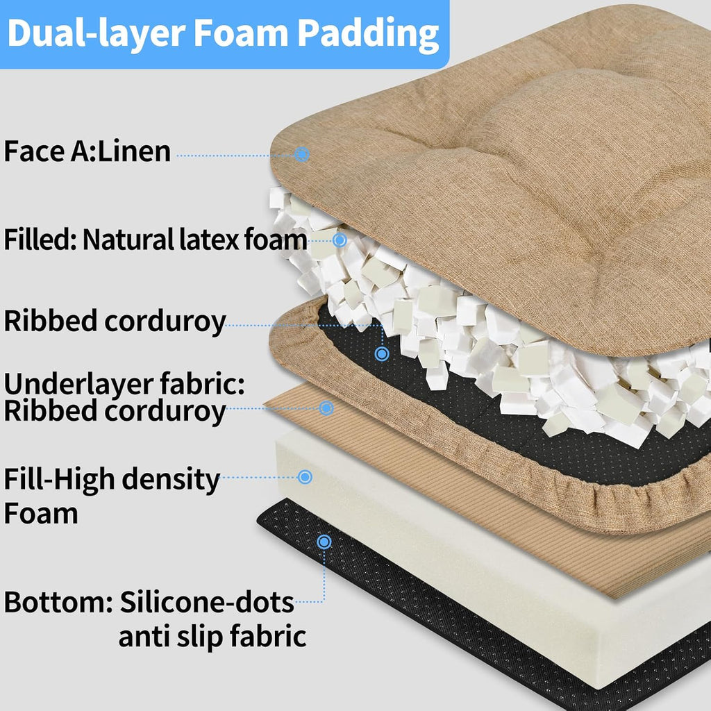 Linen Natural Latex Reversible Seat Cushion