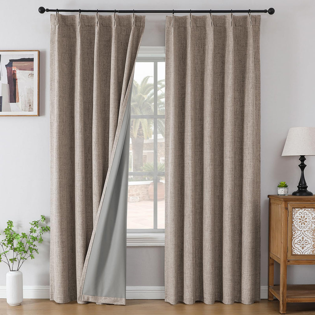 40"W x 84"L Blackout Pinch Pleated 2 Panels Linen Curtains