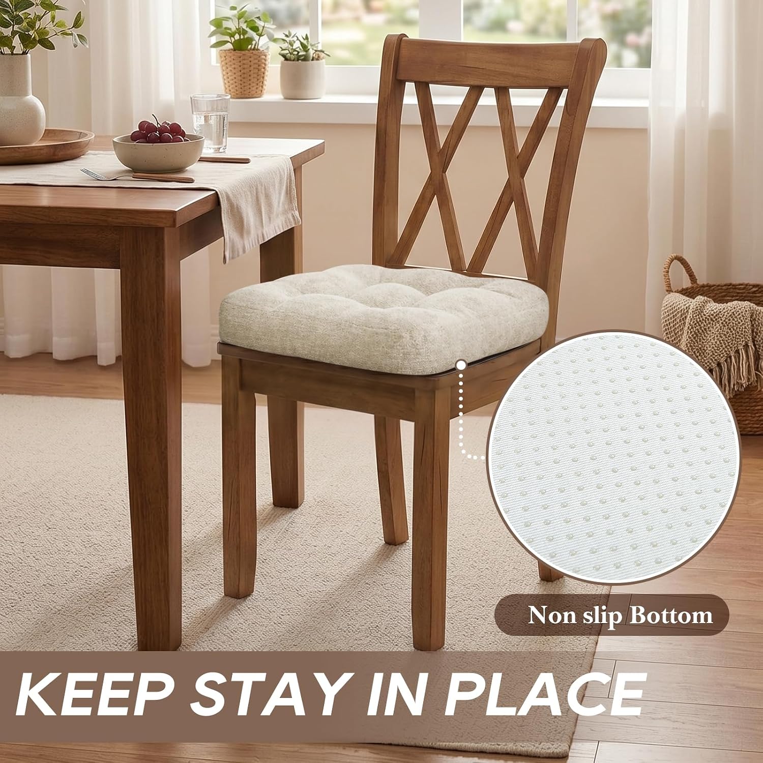 Beige Thick Dining Chair Cushions Set of 4