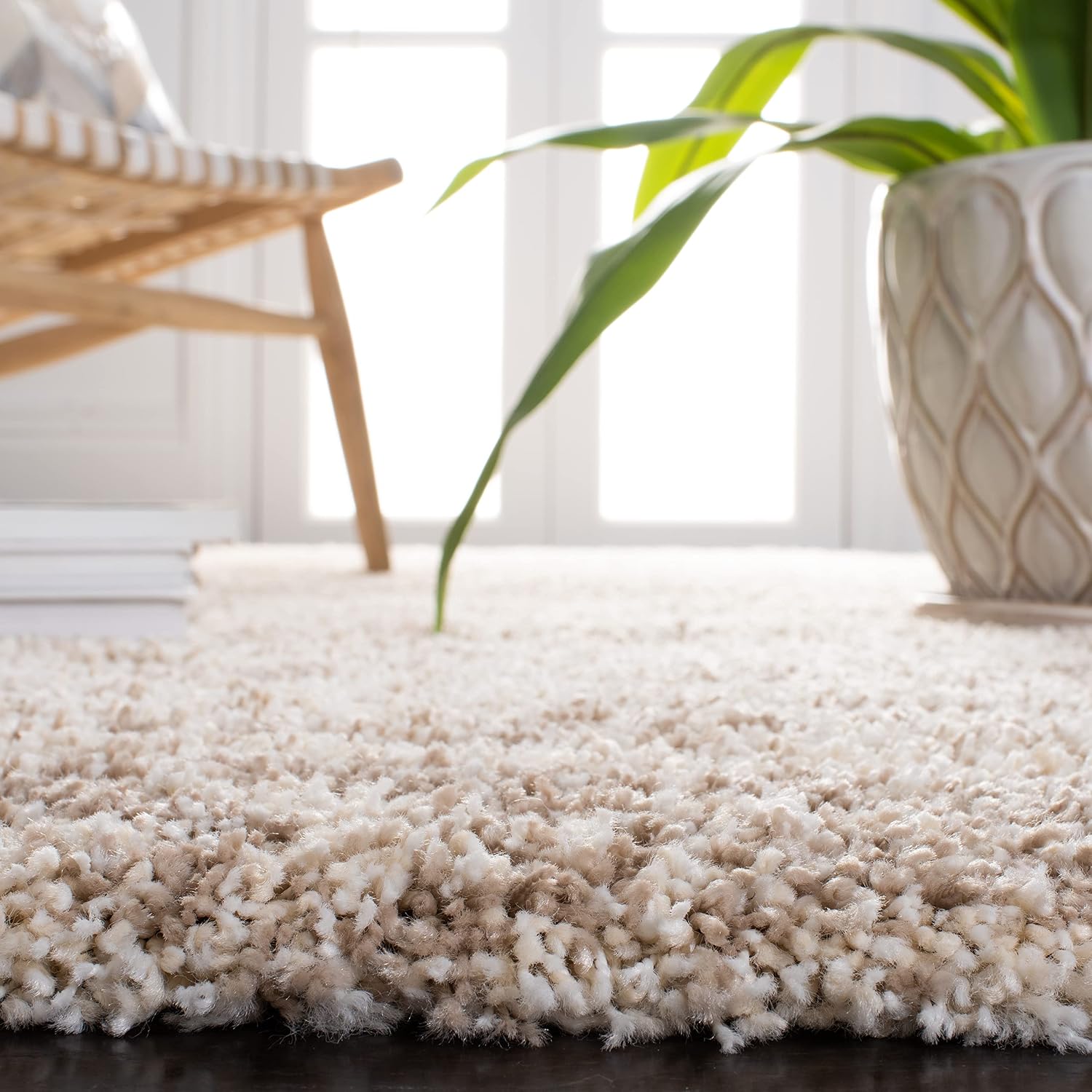 Ivory & Beige Hudson Shag 5'3"x7'6" Modern Shag Area Rug