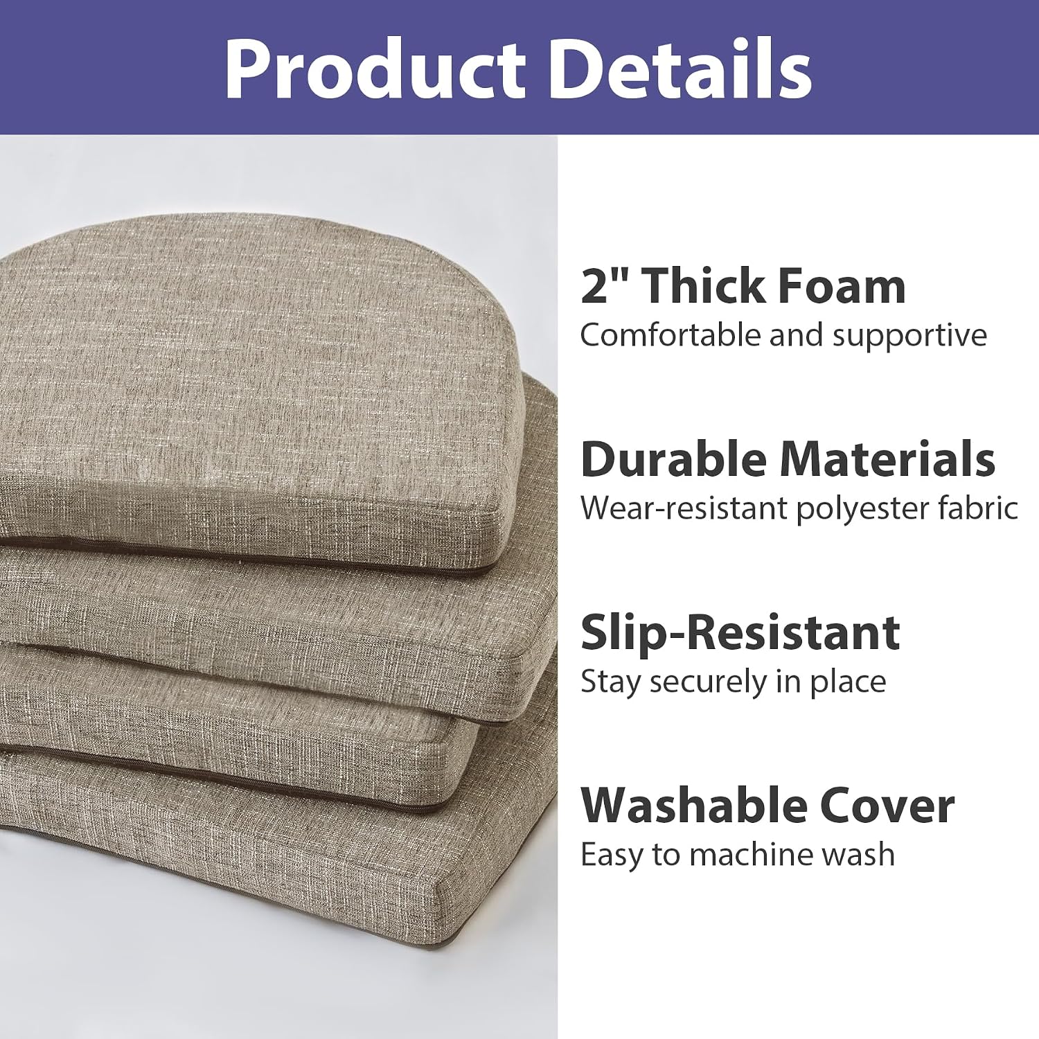 Khaki Non Slip Dining Chair Cushions Set of 4