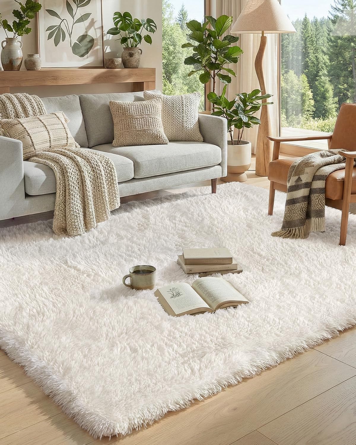Ivory 6x9 Washable Non Slip Shag Area Rug