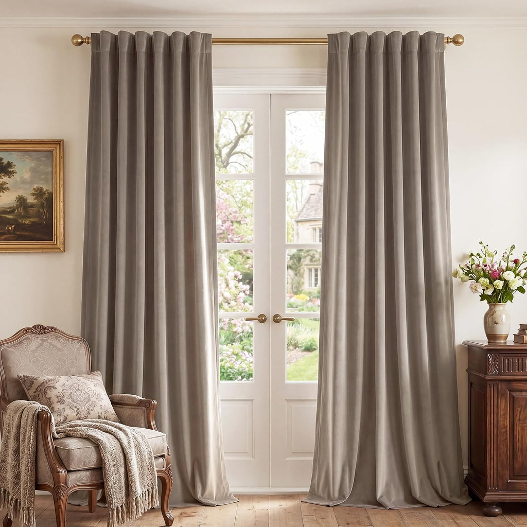 Camel Beige Velvet W52 x L90 2 Panels Blackout Curtains