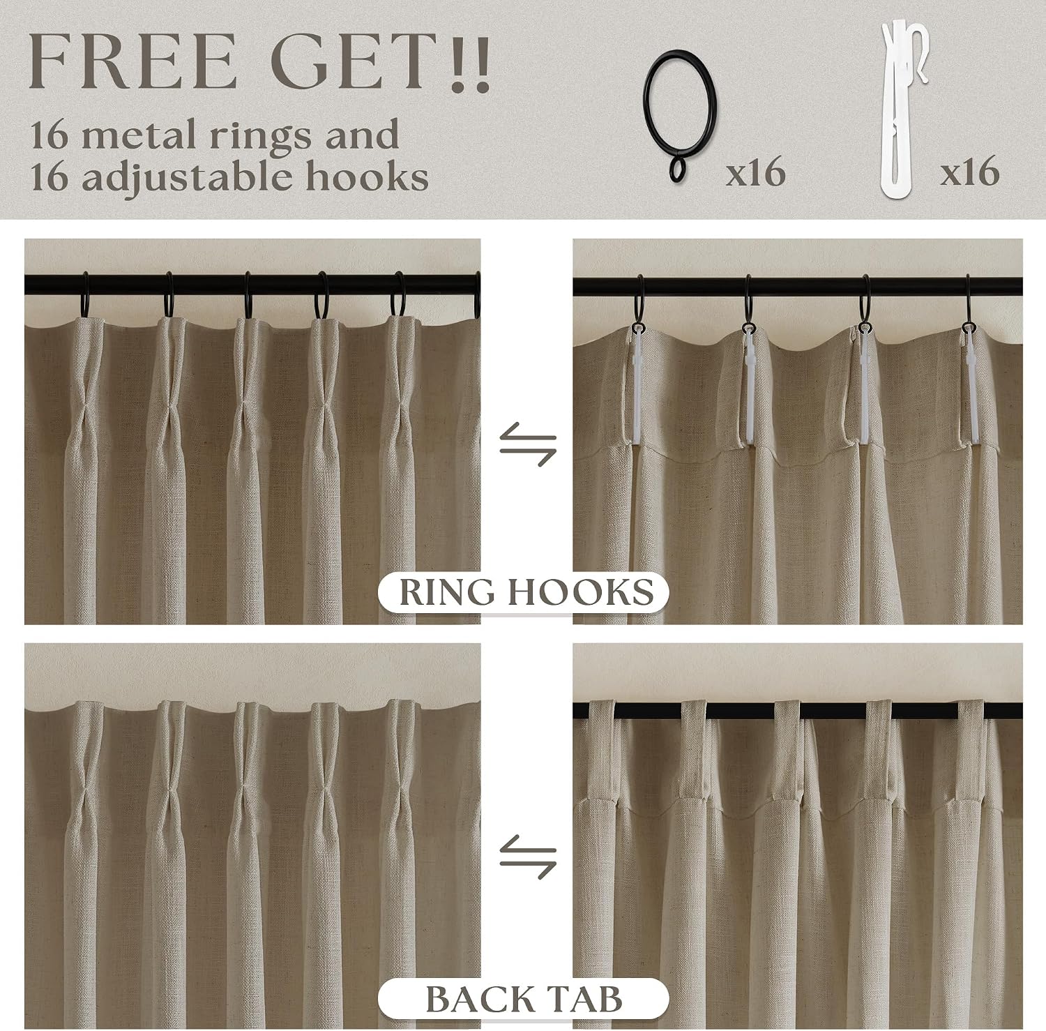 Greige Linen Pinch Pleated Curtains