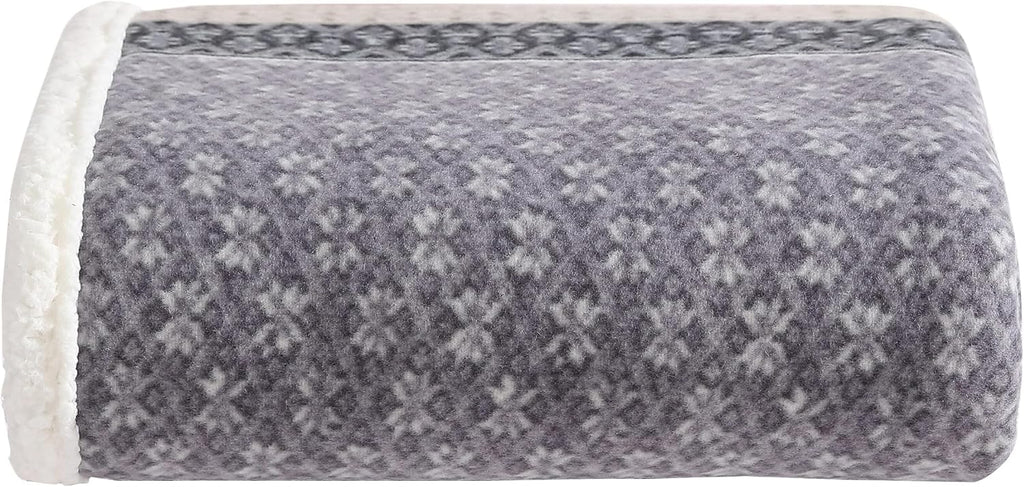 Dark Steel Fair Isle Sherpa Throw Blanket