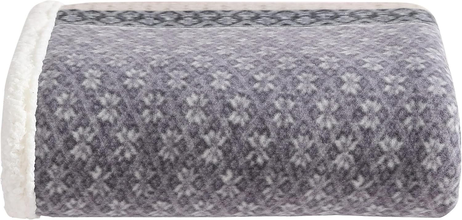 Dark Steel Fair Isle Sherpa Throw Blanket