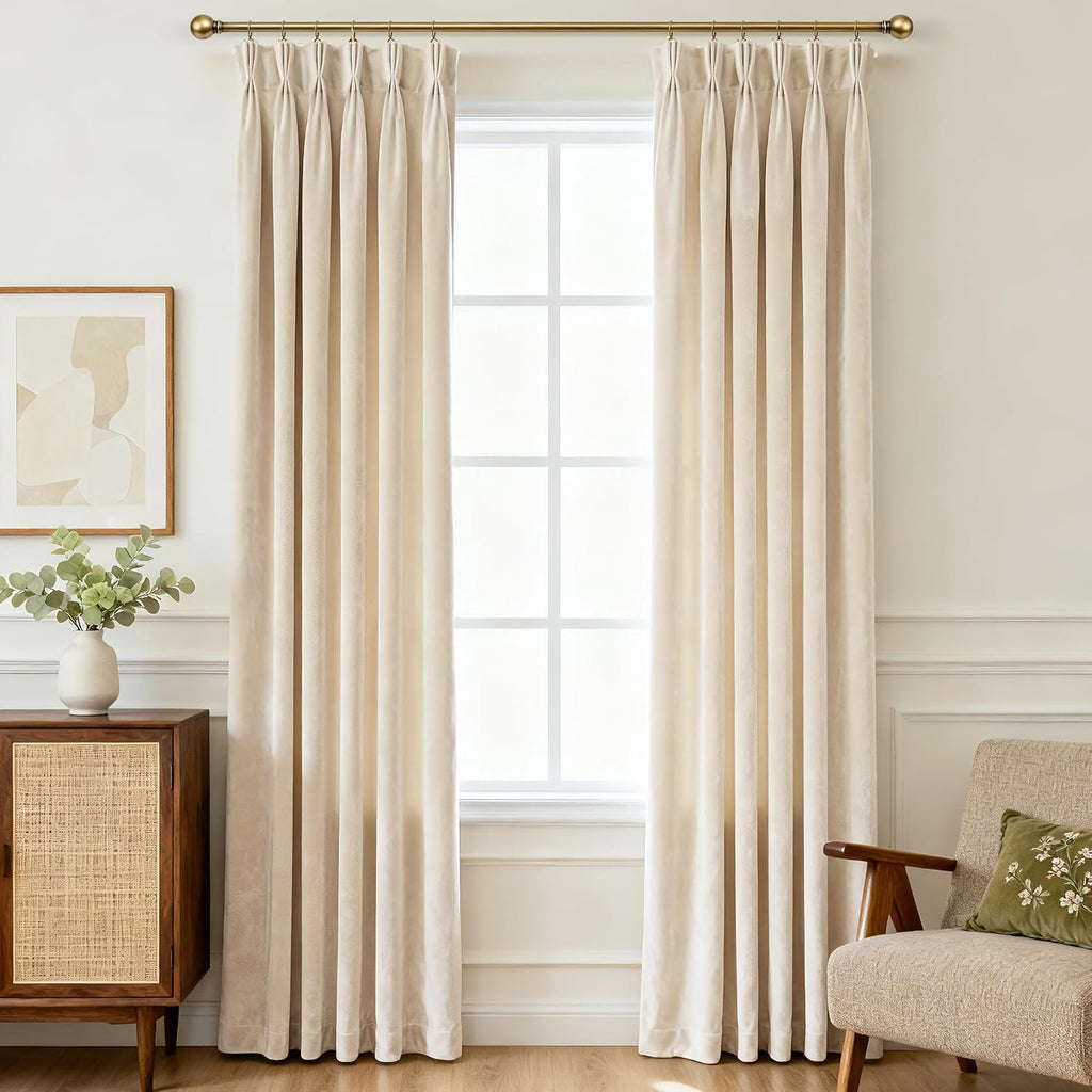 Cream Velvet Pinch Pleat Curtains