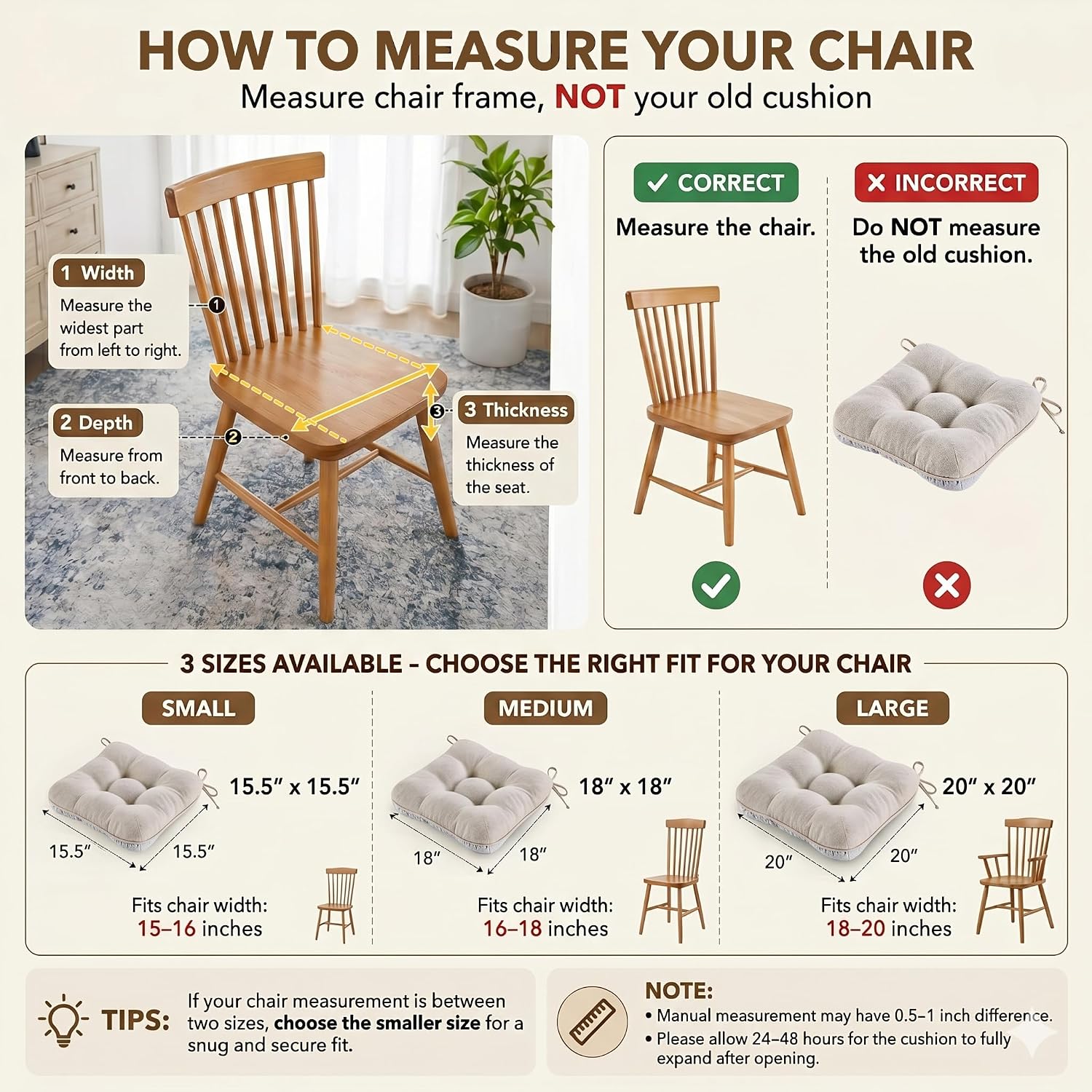 Beige Thick Dining Chair Cushions Set of 4